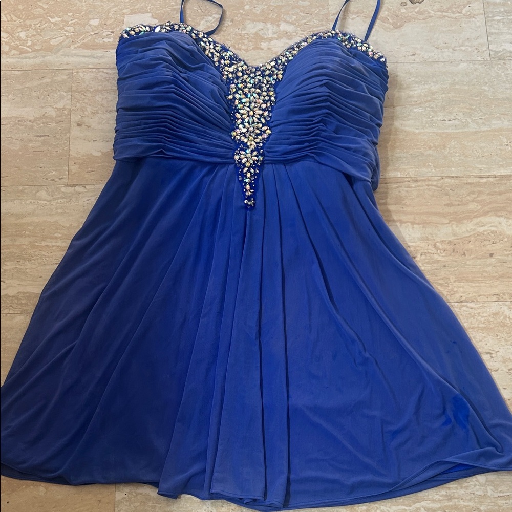 Blondie Nites Blue Embellished Mini Dress